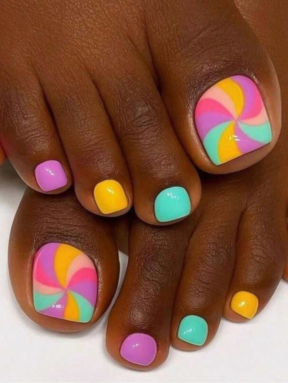 Bright Multi-Color Swirl Pedicure - Summer Toe Nail Art Press-Ons…New